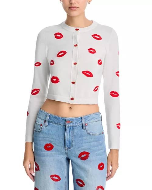 AO Daroda Lip Stretch-Wool Cardigan Sweater