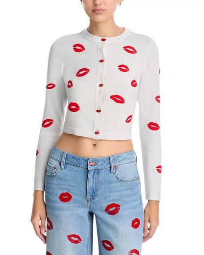 AO Daroda Lip Stretch-Wool Cardigan Sweater