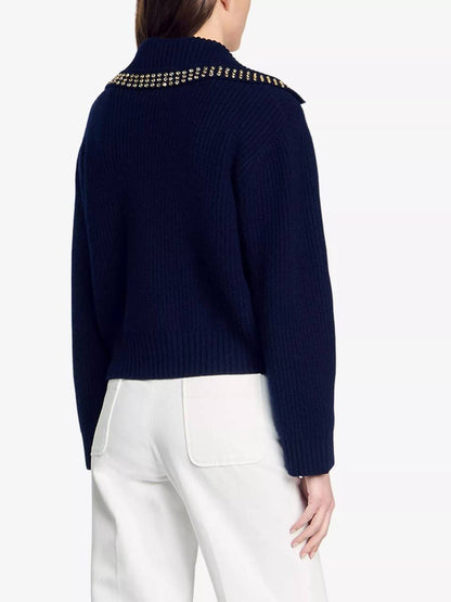 SD Orso Rhinestone Embellished Wool V-neck Sweater