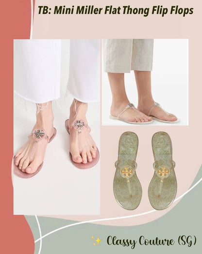 TB Mini Miller Flat Thong Flip Flops Clear Jelly Sandals in Glitter & Transparent