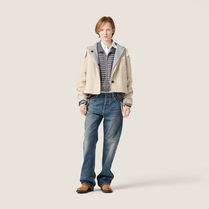 MM Grey White Striped Cotton Fleece Jacket