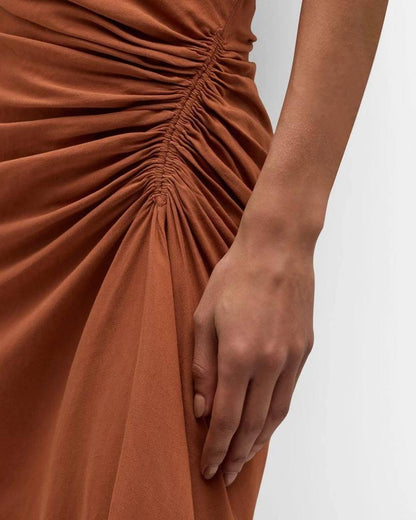 ALC Poppy Viscose-Linen One Shoulder Ruched Mini Dress