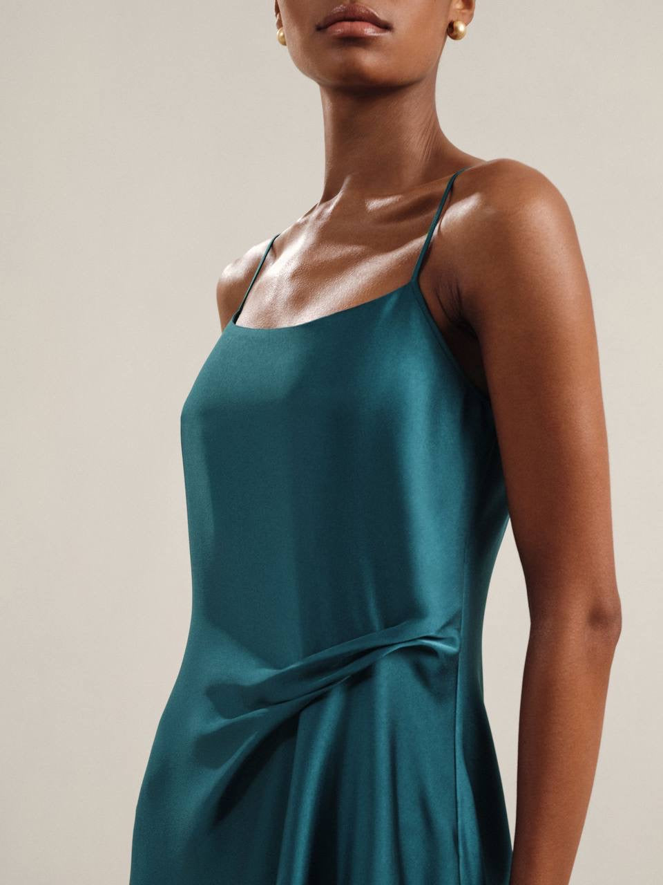 RS Zoey Satin Drape Detail Slip Midi Dress