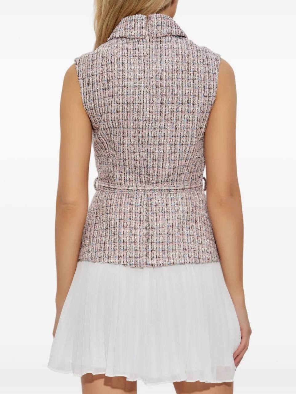 SP Pink Boucle Chiffon Collared Mini Dress | Bow Belted Midi Dress