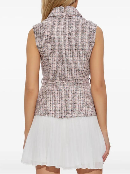 SP Pink Boucle Chiffon Collared Mini Dress | Bow Belted Midi Dress