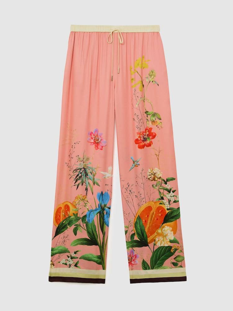 PETITE/REGULAR! RS Pink Milos Tropical Scarf-Print Half-button Shirt | Wide-leg Trousers | Drawstring Shorts | Viscose Set