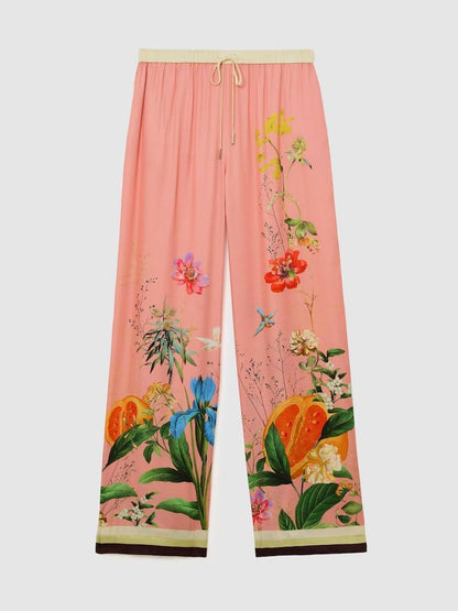 PETITE/REGULAR! RS Pink Milos Tropical Scarf-Print Half-button Shirt | Wide-leg Trousers | Drawstring Shorts | Viscose Set