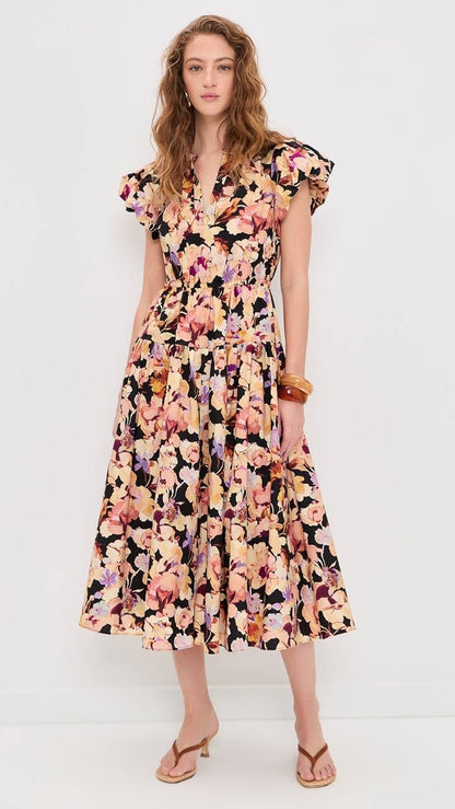 UJ Marin Puff Sleeve Cotton Midi Dress