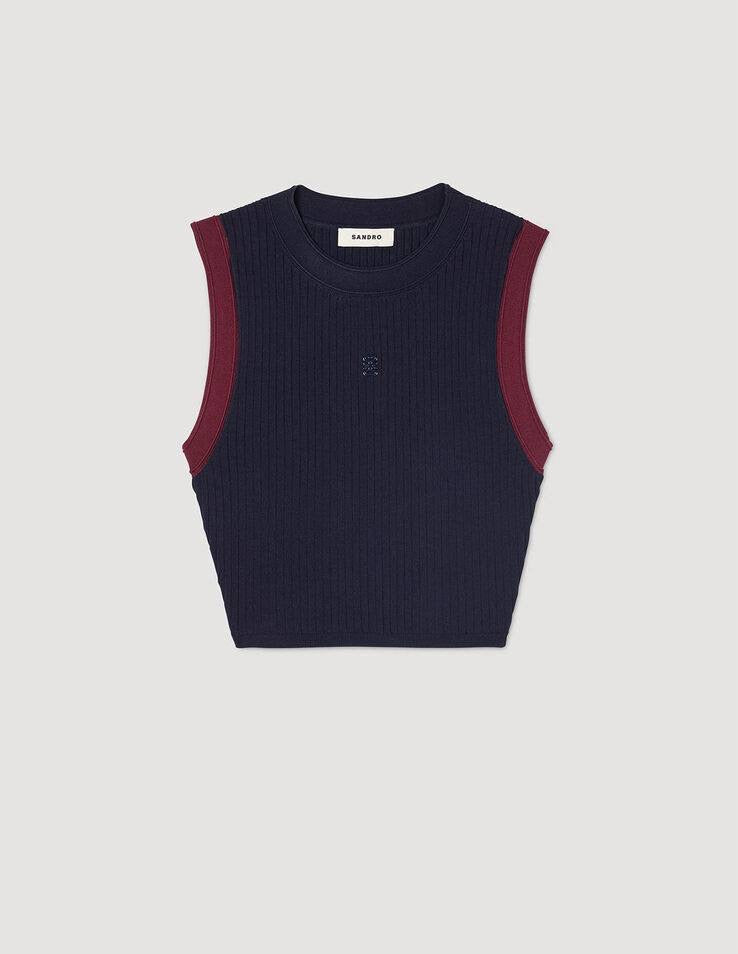 SD Arie Sleeveless Knit Cropped Top | Arielle Pleated Mini Skirt | Viscose-Blend Navy/Red Contrast Set