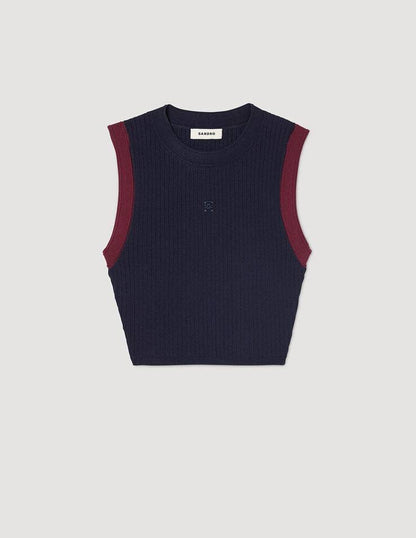 SD Arie Sleeveless Knit Cropped Top | Arielle Pleated Mini Skirt | Viscose-Blend Navy/Red Contrast Set