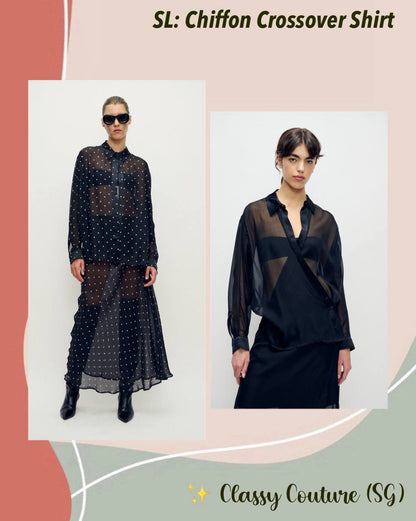 SL 8-Momme Silk Chiffon Crossover Shirt
