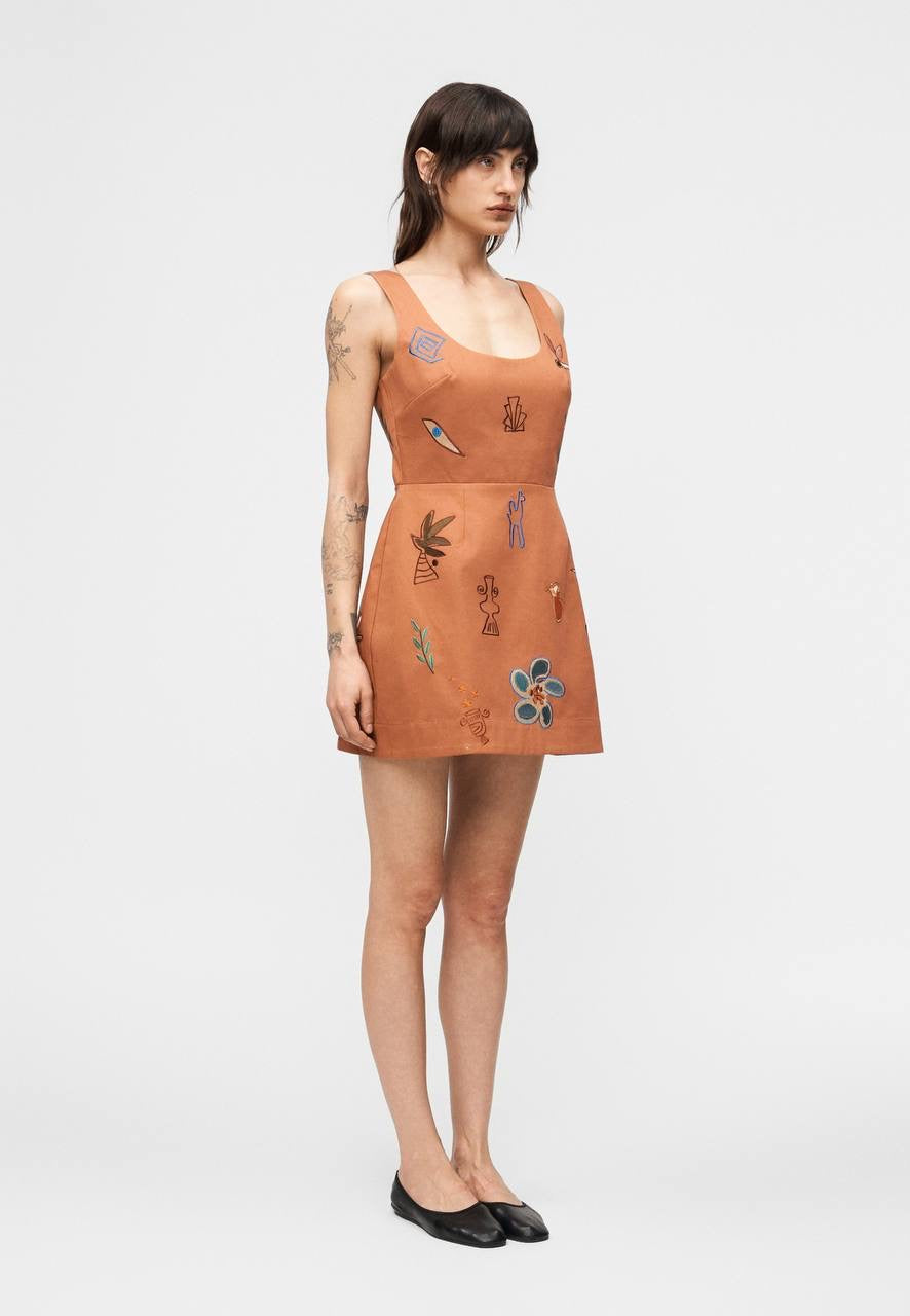 ALM Dusty Embroidered Cut Out Cotton Mini Dress In Orange