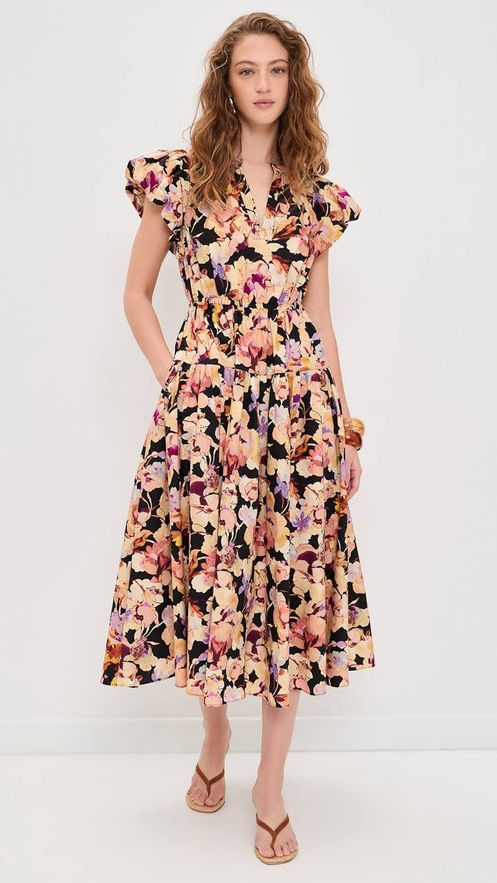 UJ Marin Puff Sleeve Cotton Midi Dress