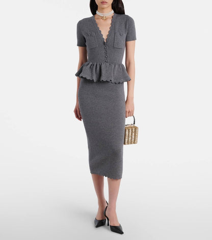SP Grey Peplum Knit Midi Dress