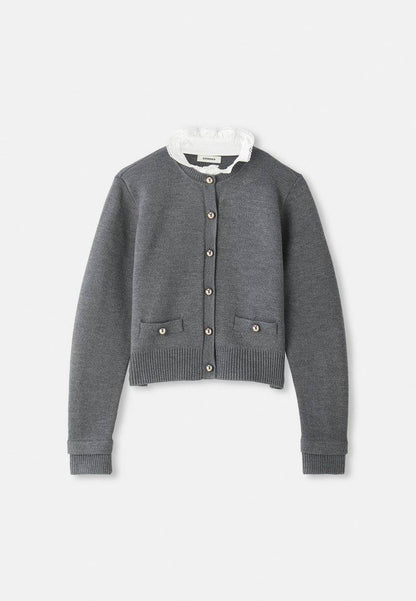 SD Grey Fine Knit Removable Collar Cardigan