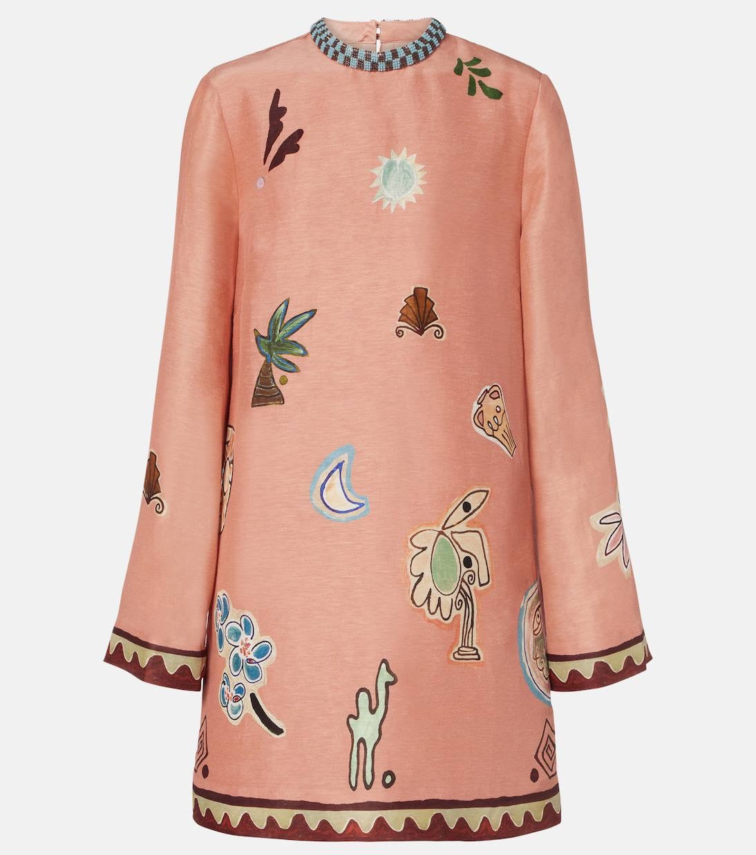 ALM Laurence Linen-Silk Long Sleeve Mini Dress