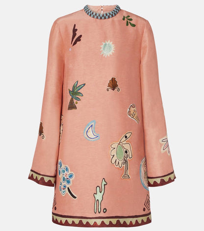 ALM Laurence Linen-Silk Long Sleeve Mini Dress