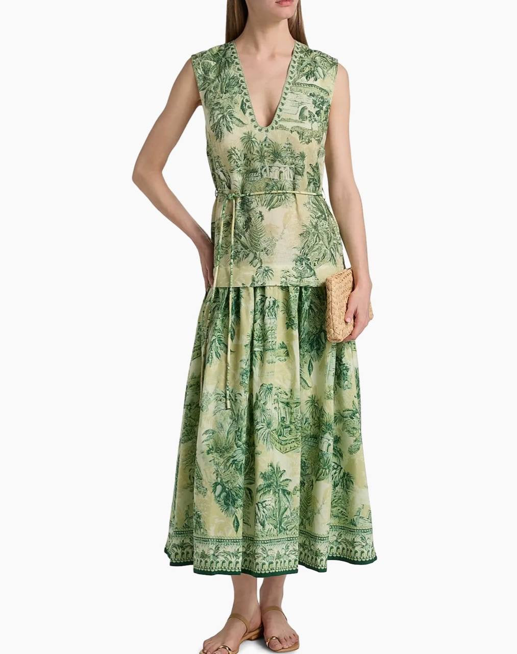 ALM Sara Cotton-Silk Sleeveless V-neck Midi Dress