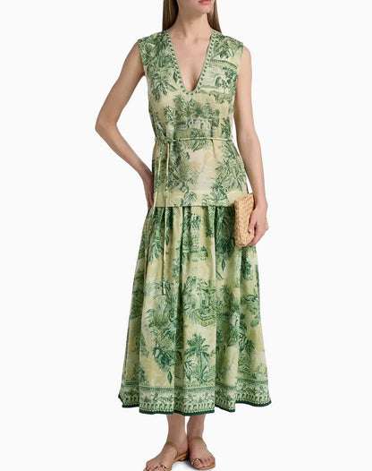 ALM Sara Cotton-Silk Sleeveless V-neck Midi Dress
