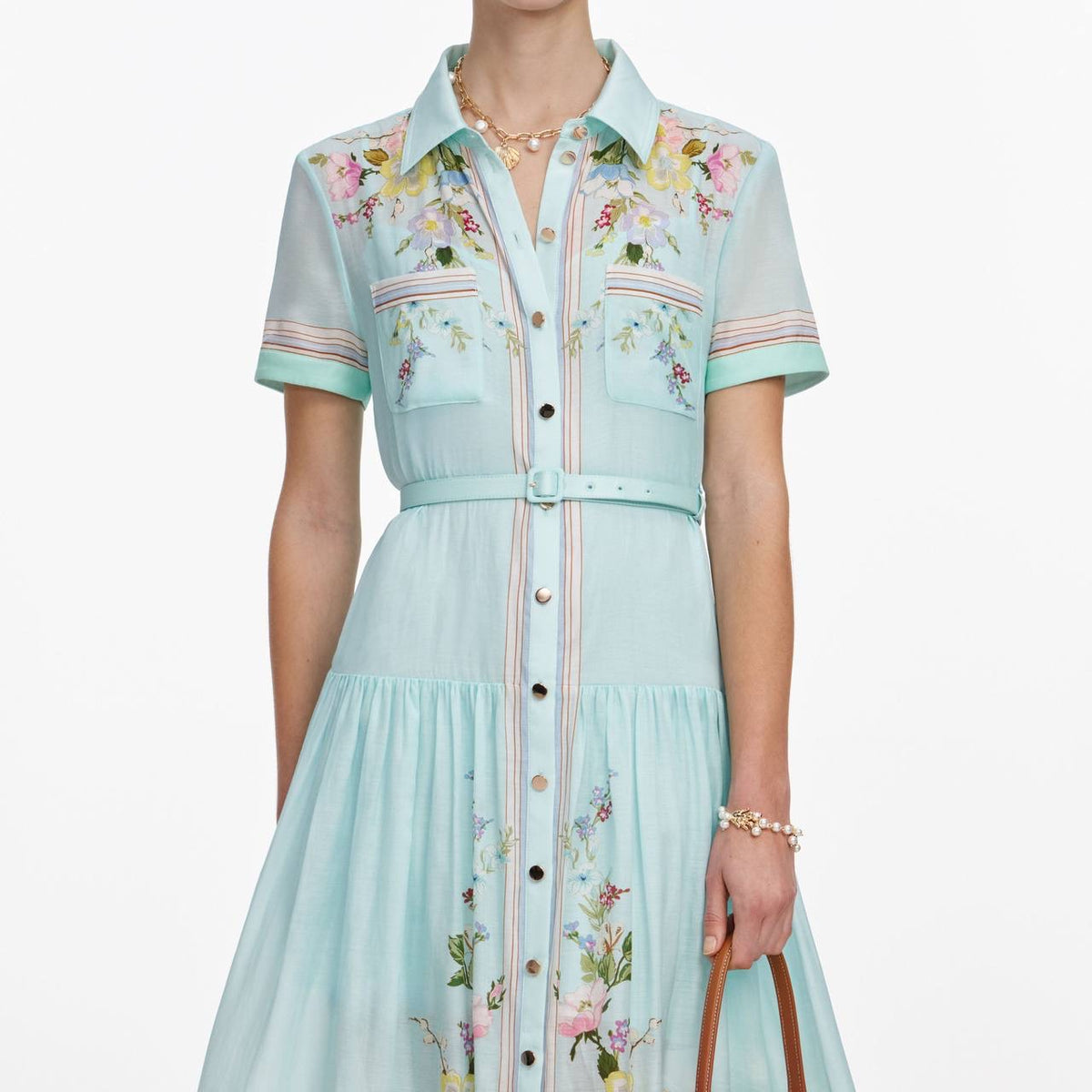 SP Mint Floral Organza Midi Dress