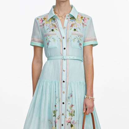 SP Mint Floral Organza Midi Dress