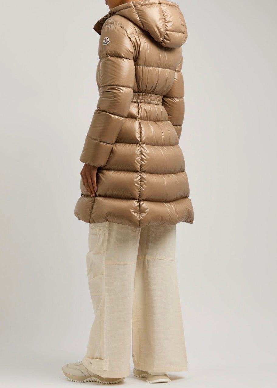 MC Bellevue Hooded Long Belted Down Jacket