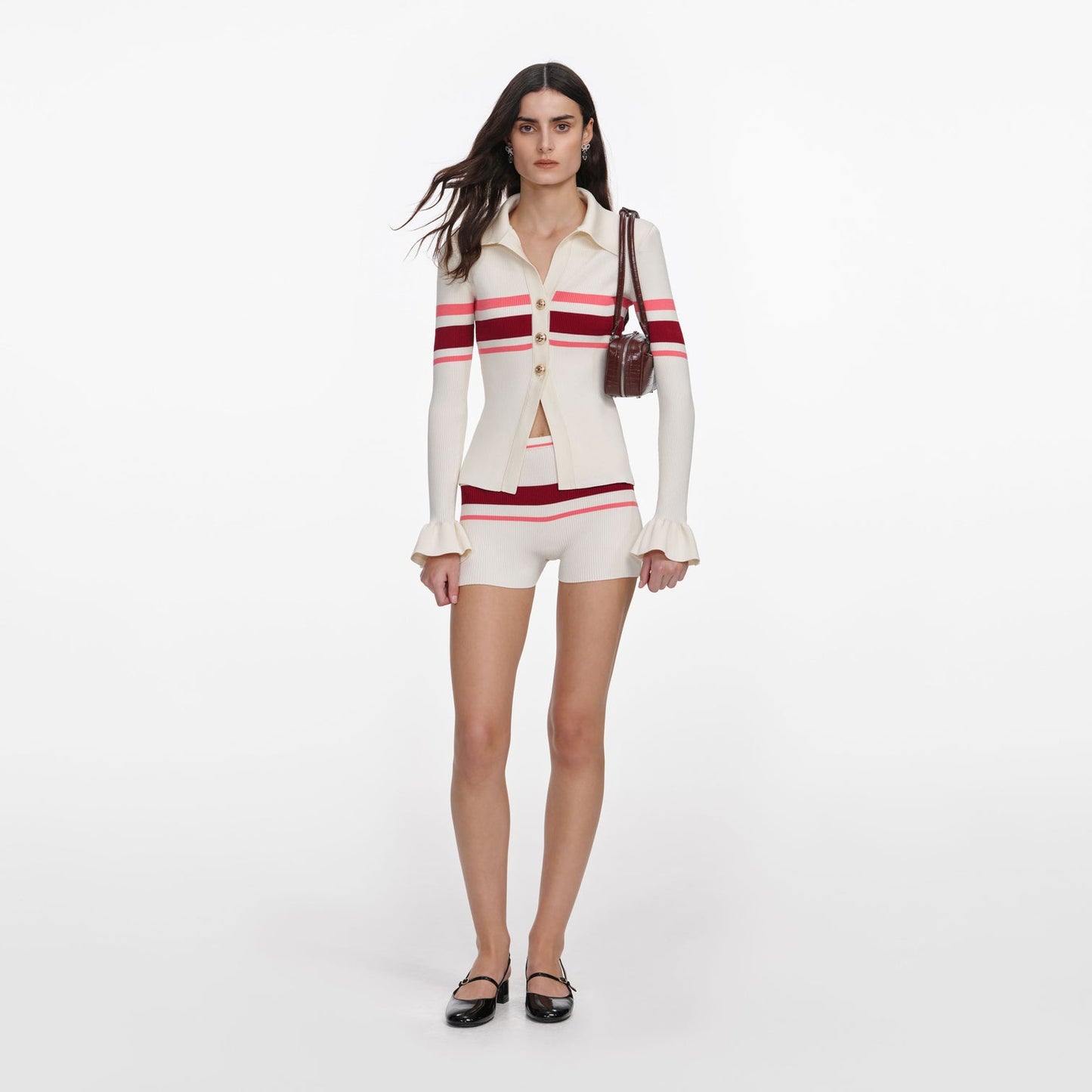 SP Cream Pink/Red Stripe Viscose Knit Button Top