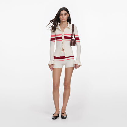 SP Cream Pink/Red Stripe Viscose Knit Button Top