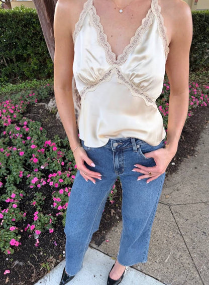 5 Colors! Ref Monica Silk Lace-trimmed Halter Top