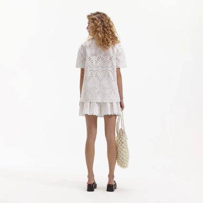 SP White Cotton Embroidery Top | Shorts | Set