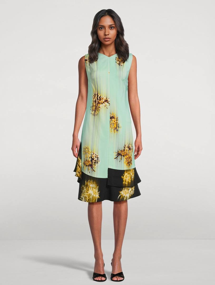 PS Rhetta Stretch-Viscose Shift Midi Dress In Blurred Chrysanthemum Print