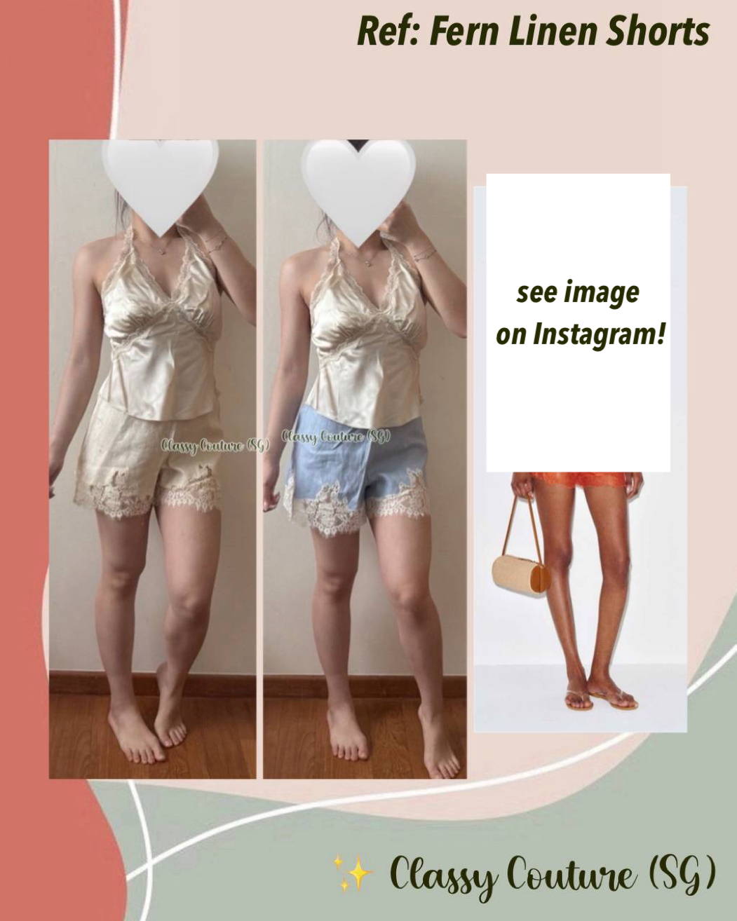 3 Colors! Ref Fern Lace-insert Linen Shorts