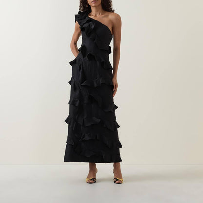 AJ Arley Ruffle Trim Fitted Dress
