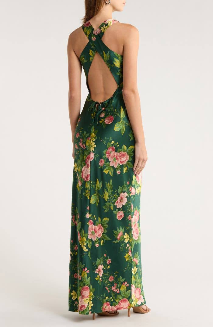 Ref Anaiis Silk High Neck Maxi Dress in Belvedere Green
