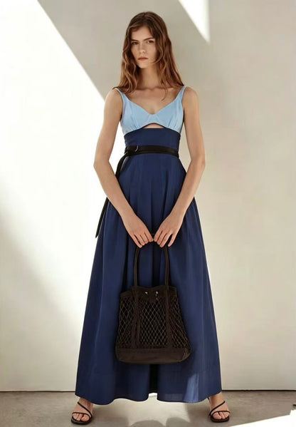 SK Maddy Colorblock Cutout Cotton-Blend Midi Maxi Dress