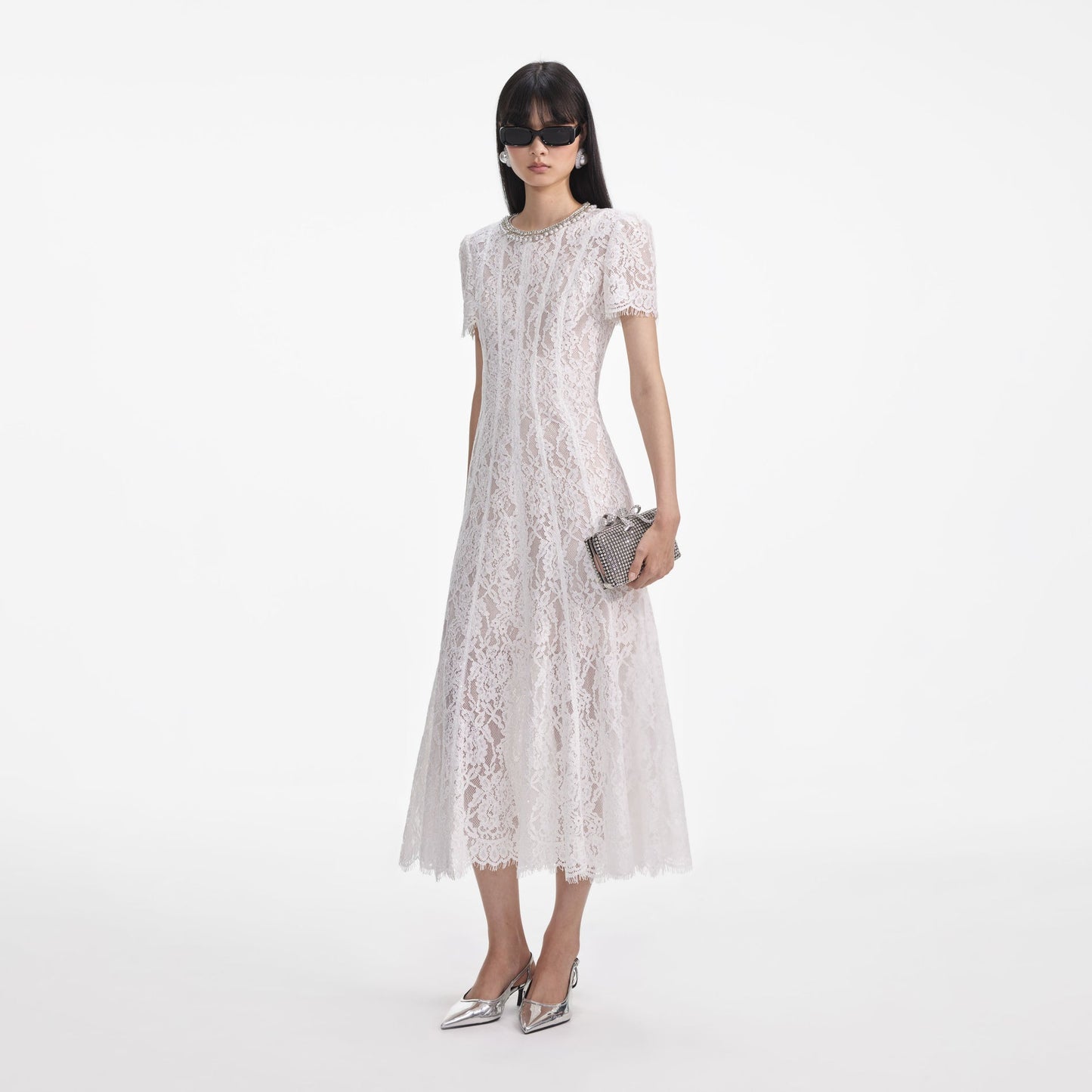 5 Colors! SP Cord Lace Embellished Short Sleeved Midi Dress in Yellow | White | Blue | Pink | Navy (with detachable nude inner slip)