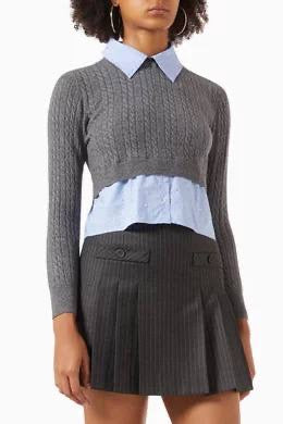 SD Layered Cable-Knit Sweater Top with Rhinestone Embellishments