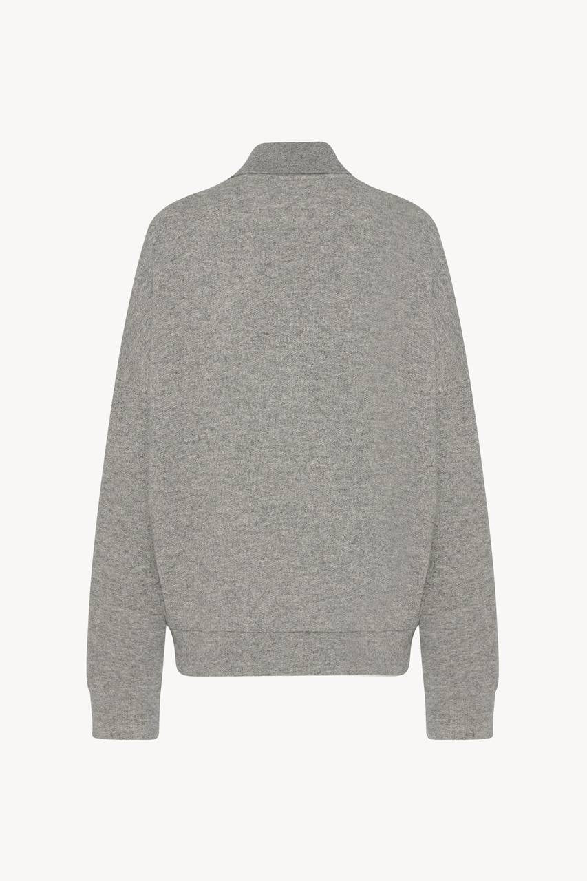 TR Corzas Cashmere-Cotton Polo Sweatshirt Long Sleeve Top in Grey