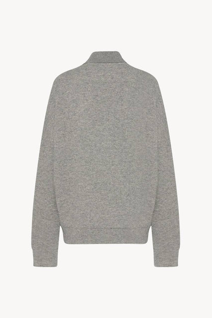 TR Corzas Cashmere-Cotton Polo Sweatshirt Long Sleeve Top in Grey