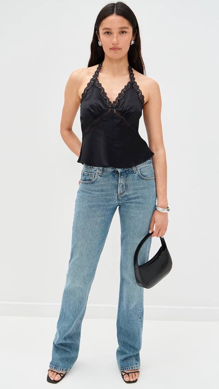 6 Colors! Ref Monica Silk Halter Lace Trim Top