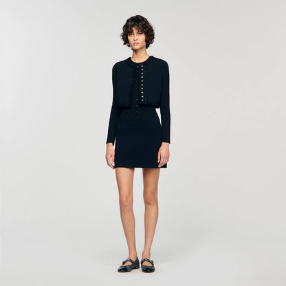SD Black Rib Knit Cropped Cardigan | Mini Dress | Set