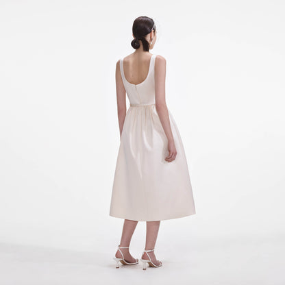 SP Cream 3D Flower Satin Midi Dress