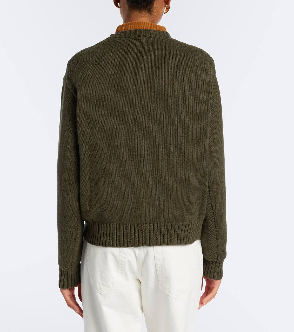 RL Sunglasses Bear Cotton Crew Neck Jumper in Olive Green