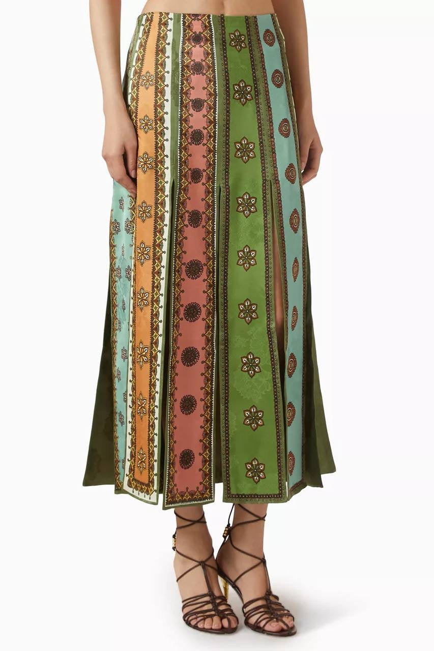 ALM Contina Printed Scarf Cami Top | Midi Maxi Slit Skirt | Jacquard Viscose Set