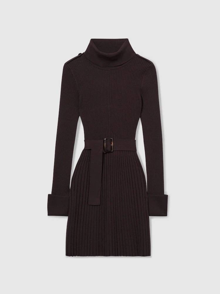 RS Vinnie Viscose-blend Rolled Neck Ribbed Mini Dress