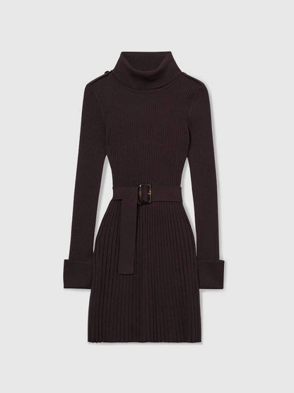 RS Vinnie Viscose-blend Rolled Neck Ribbed Mini Dress