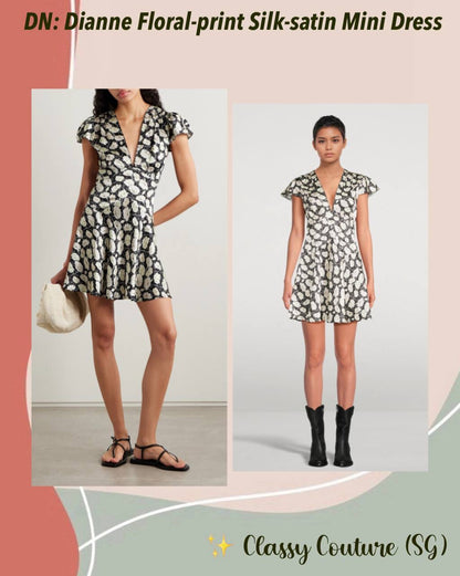 3 Colors! DN Dianne Silk-satin V-Neck Mini Dress