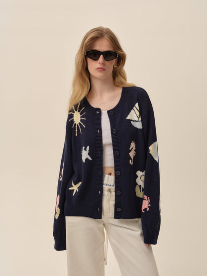 FLL Marie Nautical Wool-blend Cardigan