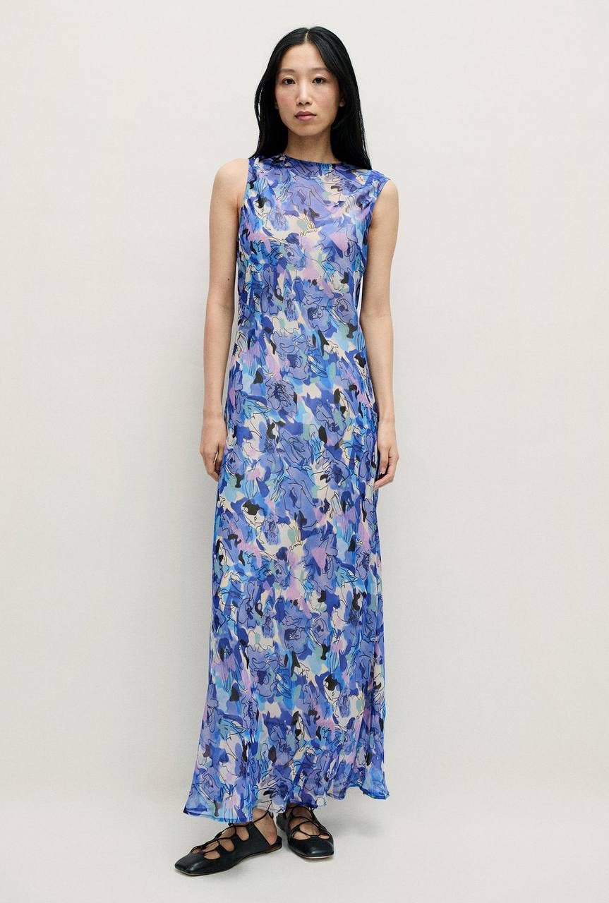 SL Sheer Chiffon Rasa Midi Dress in Root Plaid | Cornflower Floral