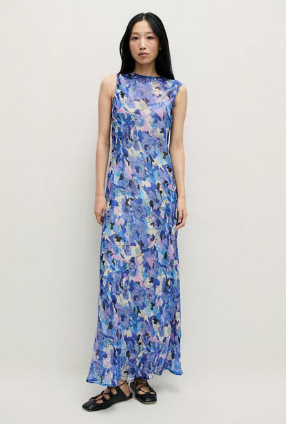 SL Sheer Chiffon Rasa Midi Dress in Root Plaid | Cornflower Floral
